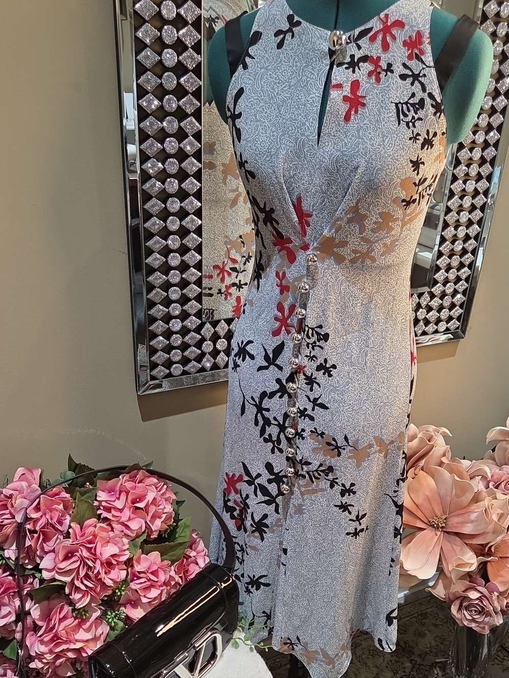Nwot S $1495 Yigal Azrouel Sleeveless Midi Vintage Dress in White, Black & Red